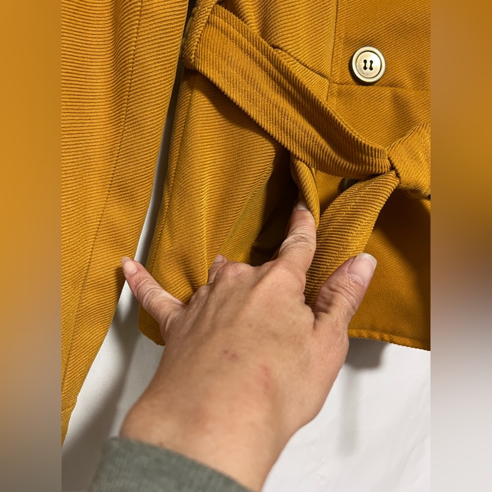 Vintage Y2K Paris Blues Mustard Yellow Wool Blend Double Breasted Pea Coat - Picture 6 of 11